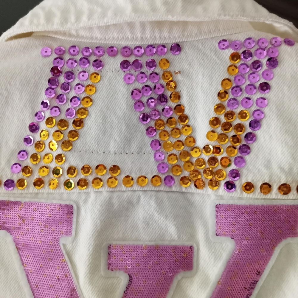 Lucky Brand white jean jacket with Designer embellishments LV size SP B9 - Picture 9 of 13